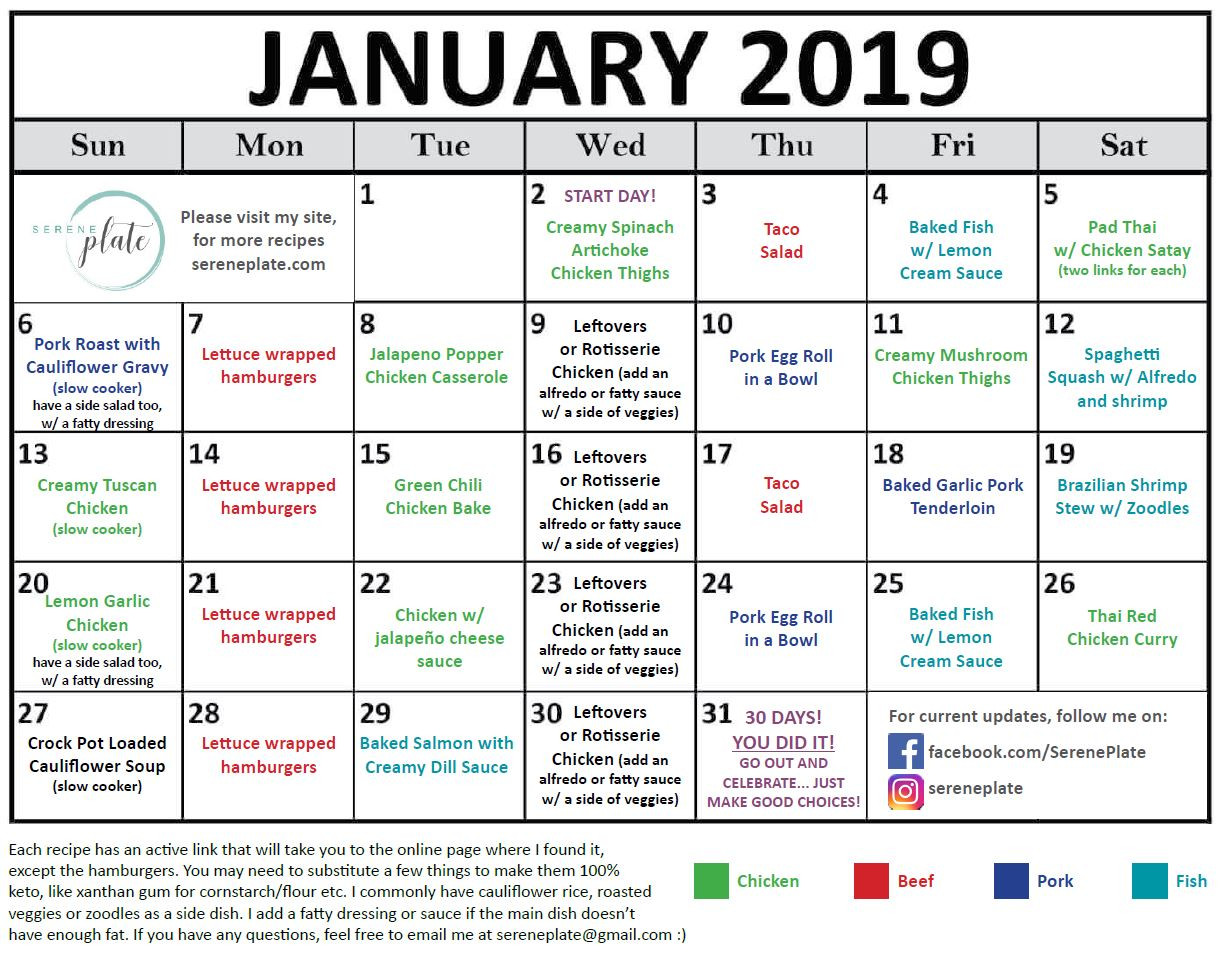 30 Day Keto Diet Plan
 30 day keto meal plan for January 2019