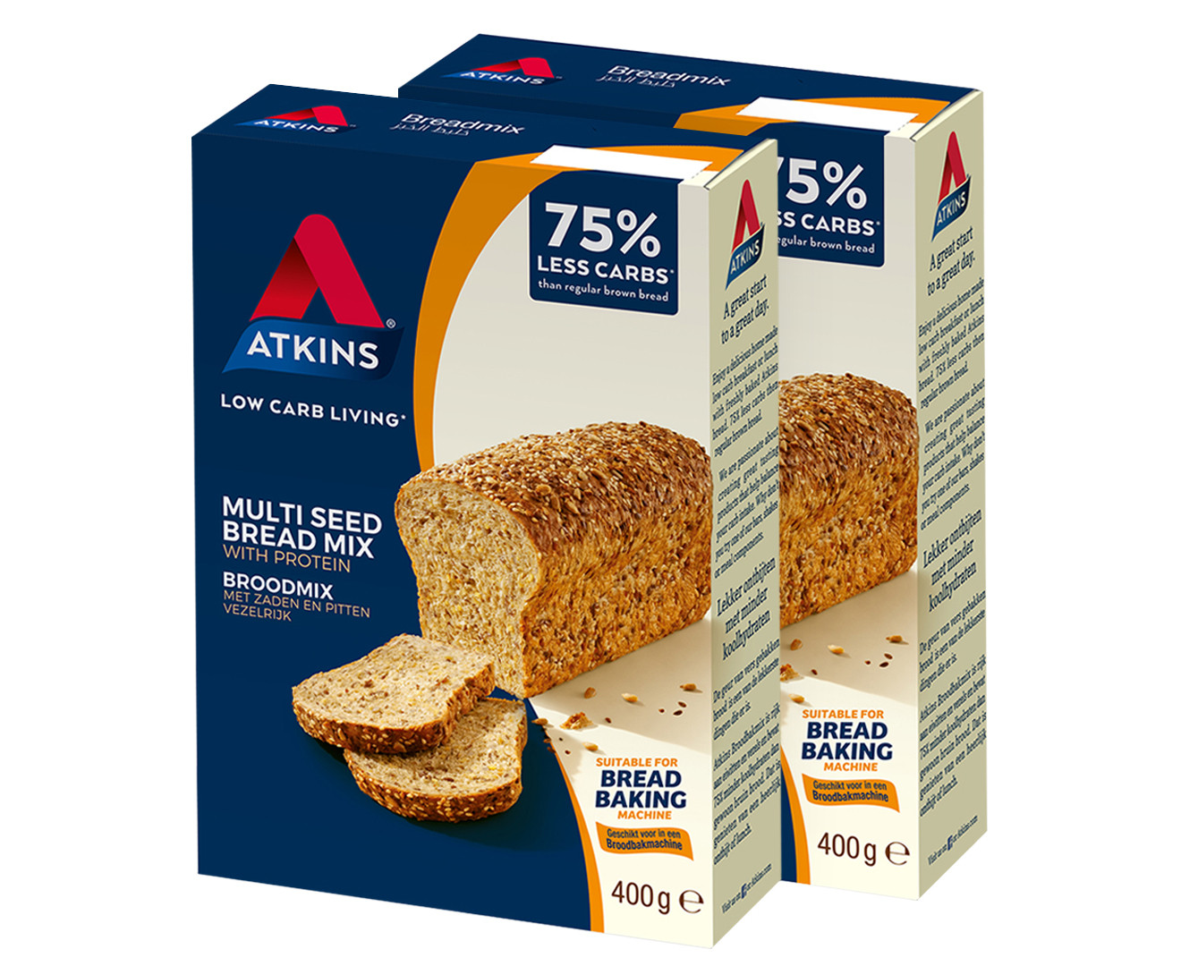 Atkins Bread Mix
 2 x Atkins Low Carb Multi Seed Bread Mix 400g