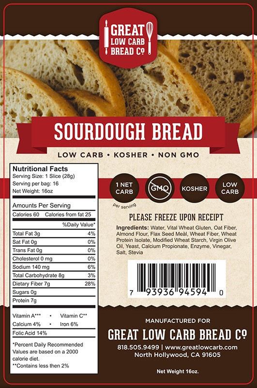 Carbs Bread Slice
 Great Low Carb Sourdough Bread 16oz Loaf Great Low Carb