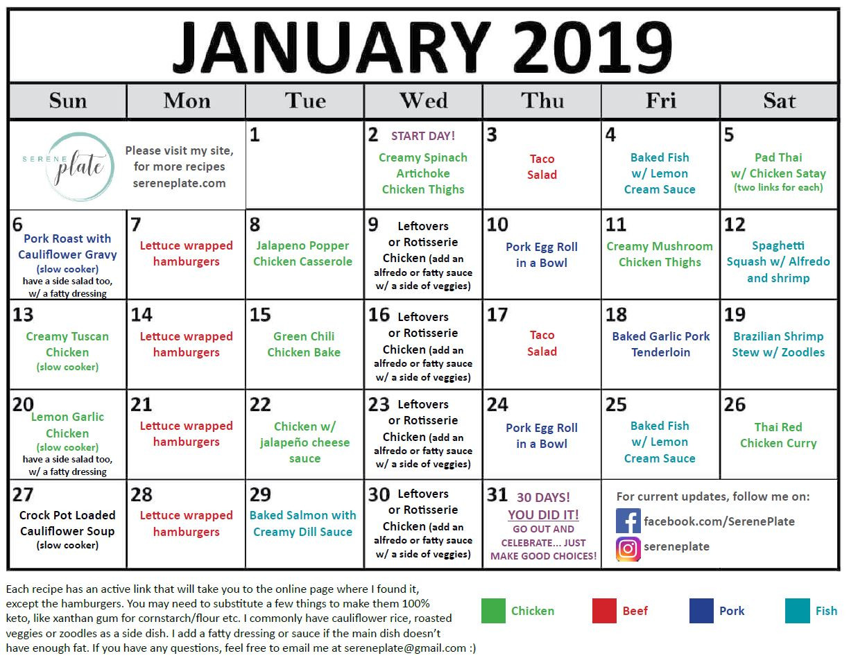 Easy Keto Meal Plan
 30 day keto meal plan for January 2019
