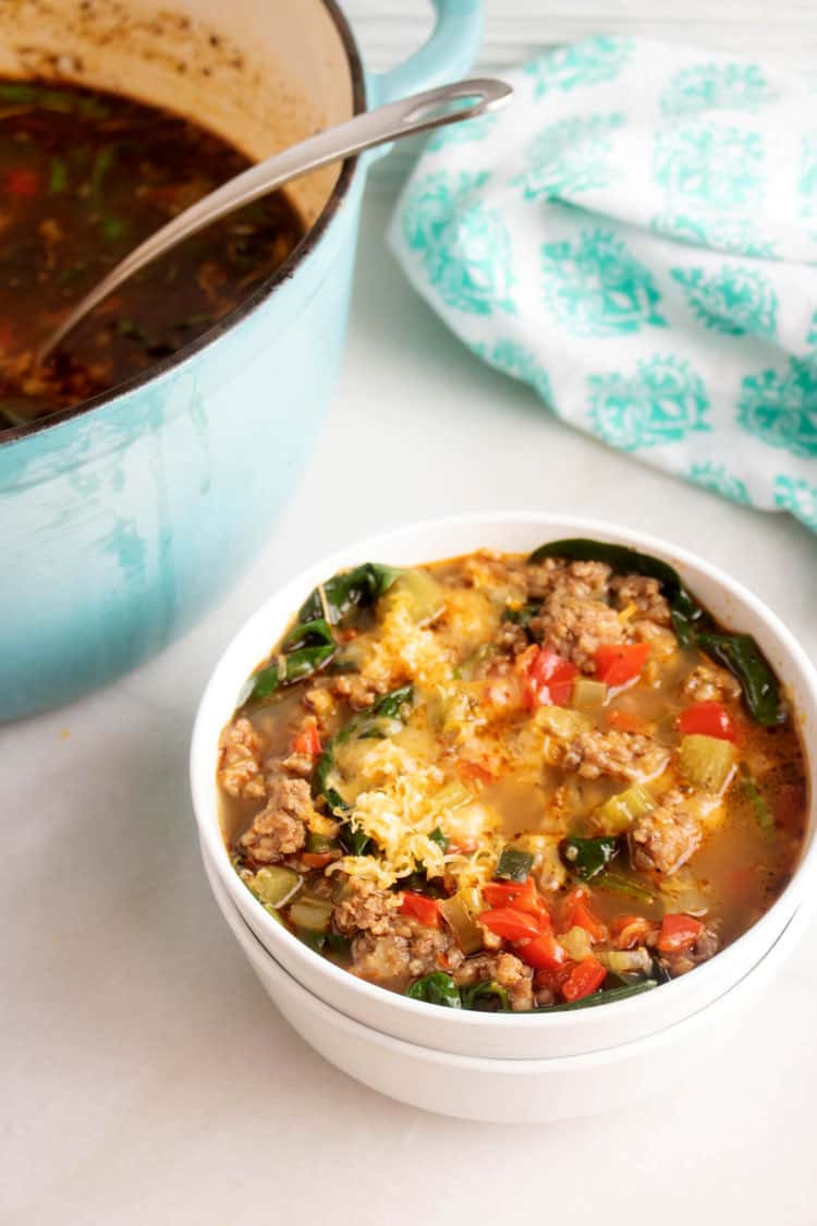 Easy Keto Soup
 Easy Keto Soup with Sausage Peppers and Spinach