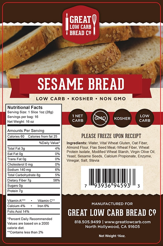 Good Low Carb Bread
 Great Low Carb Sesame Bread 16oz loaf Great Low Carb
