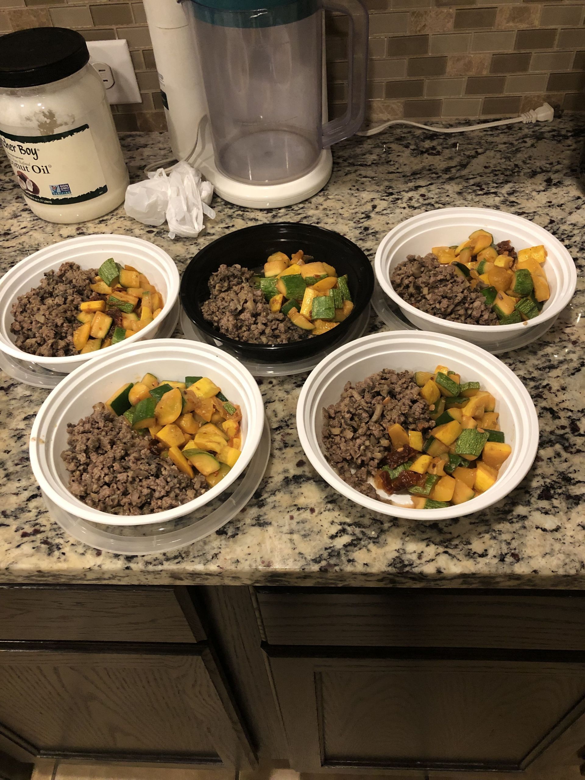 Ground Beef Keto Meal Prep
 Seasoned ground beef with cubed zucchini