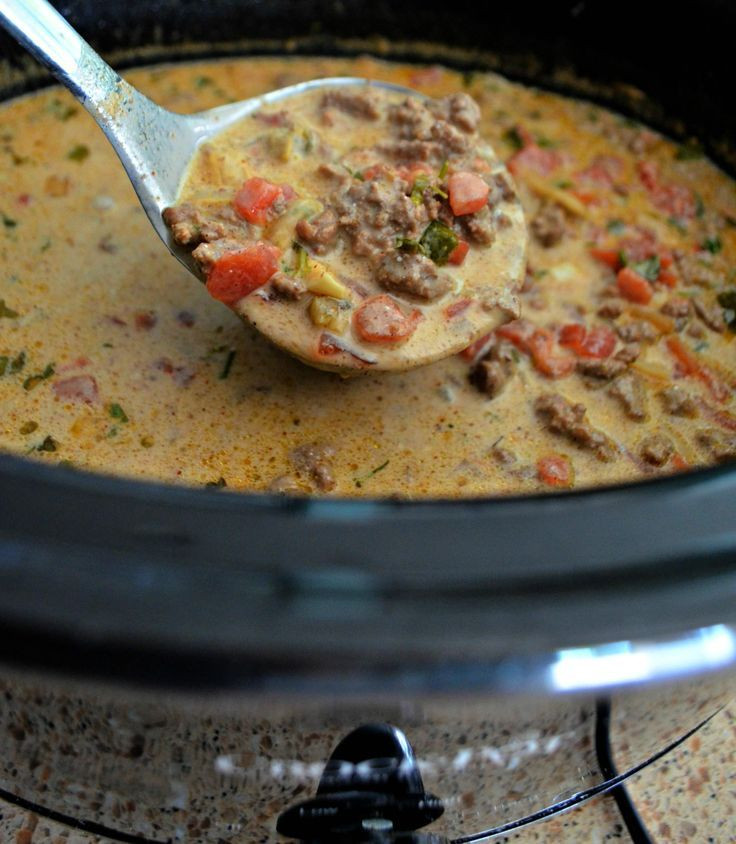 Ground Turkey Keto Soup
 slow cooker keto taco soup in the ladle