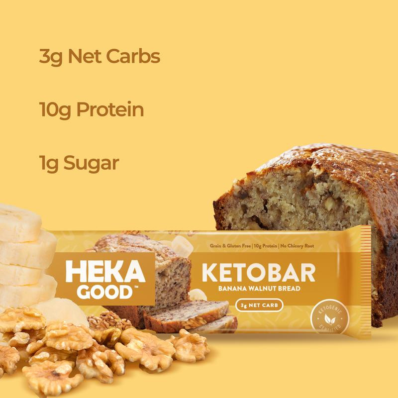 Keto Banana Bread Bars
 Heka Keto Bar Banana Walnut Bread 12 pack