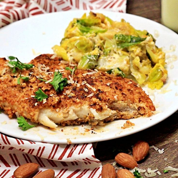 Keto Bread Crumbs For Fish Keto Almond Crusted Fish With Cheesy Brussels Sprouts