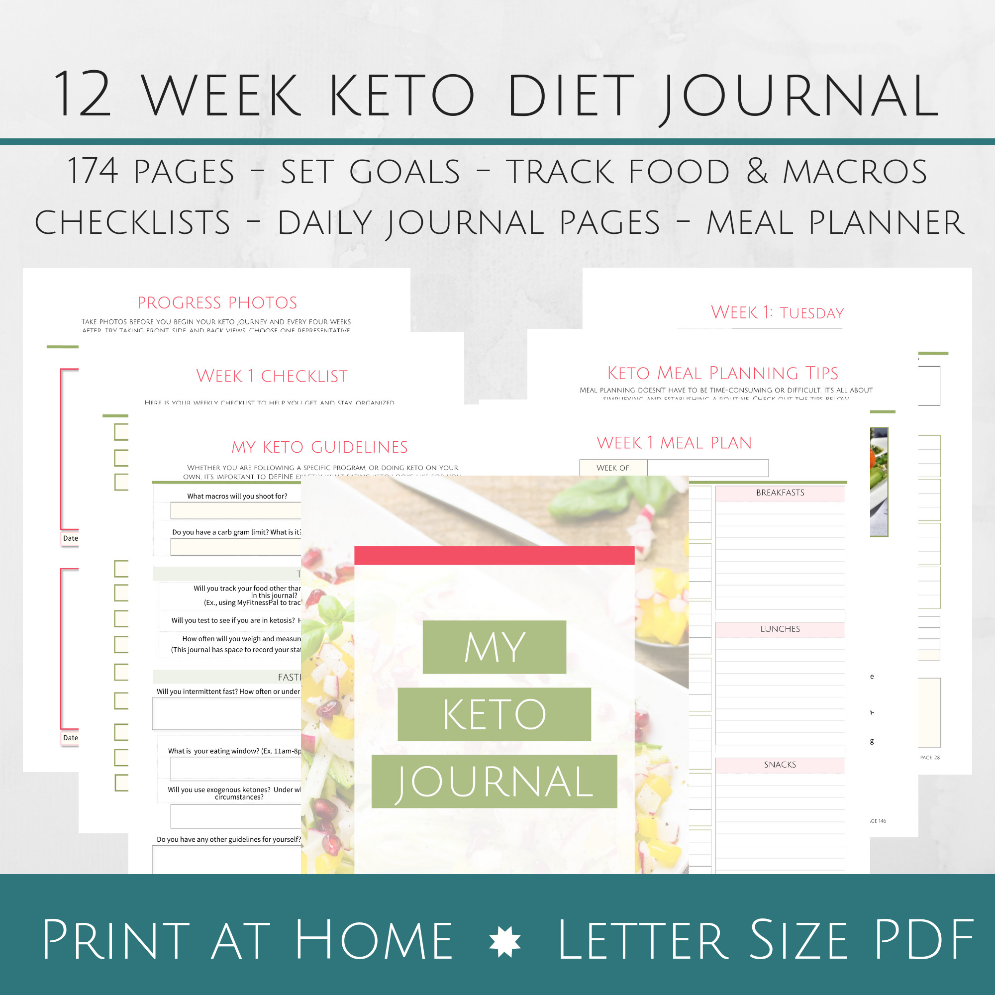 Keto Diet Meal Plan 12 Weeks
 Printable 12 Week Keto Journal with Food Log Daily Diary