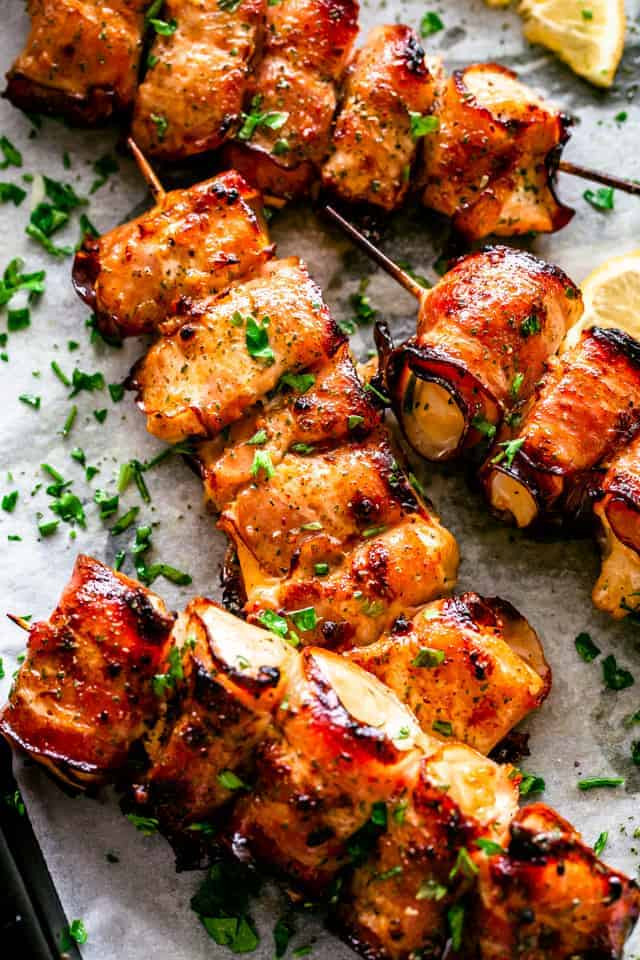 Keto Dinner Party Menu Ideas
 Oven Grilled Bacon Wrapped Chicken Skewers Easy Low Carb
