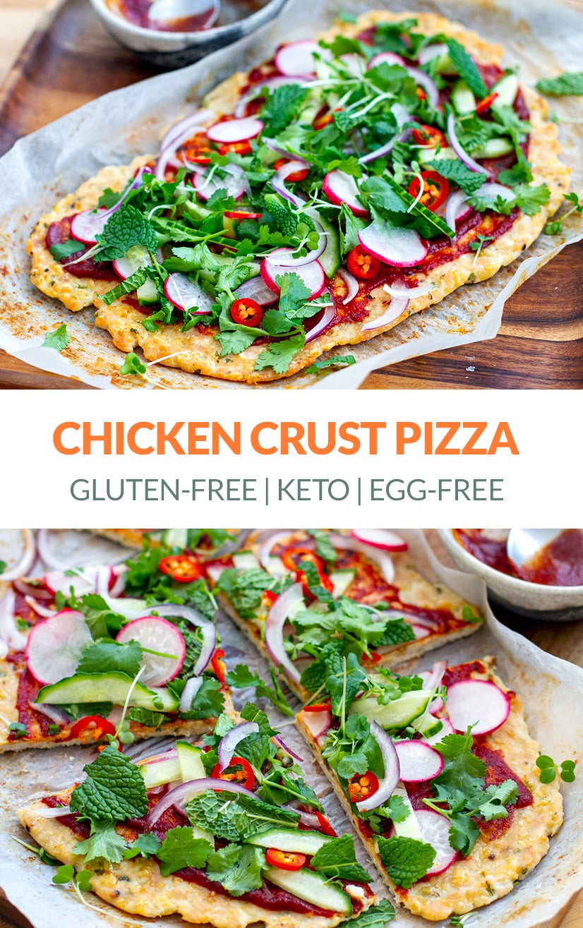 Low Carb Keto Chicken Crust Pizza Recipe Chicken Pizza Crust With Spicy Sauce & Fresh Herbs Keto