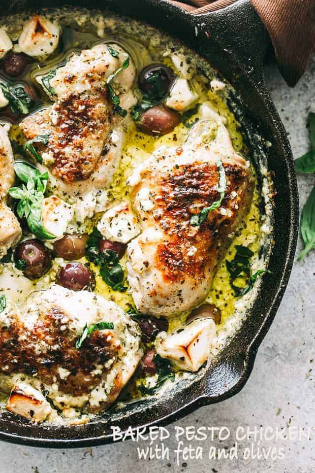 Pesto Chicken Keto
 Baked Pesto Chicken Recipe with Olives & Feta