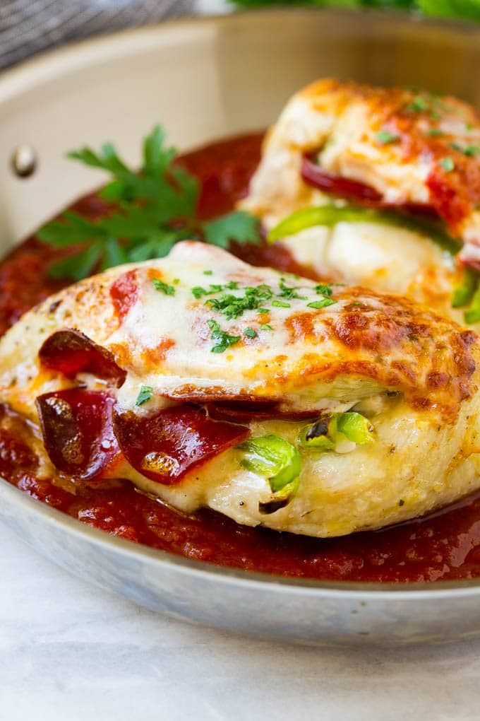 Pizza Stuffed Chicken Keto
 This pizza stuffed chicken is loaded with pepperoni bell