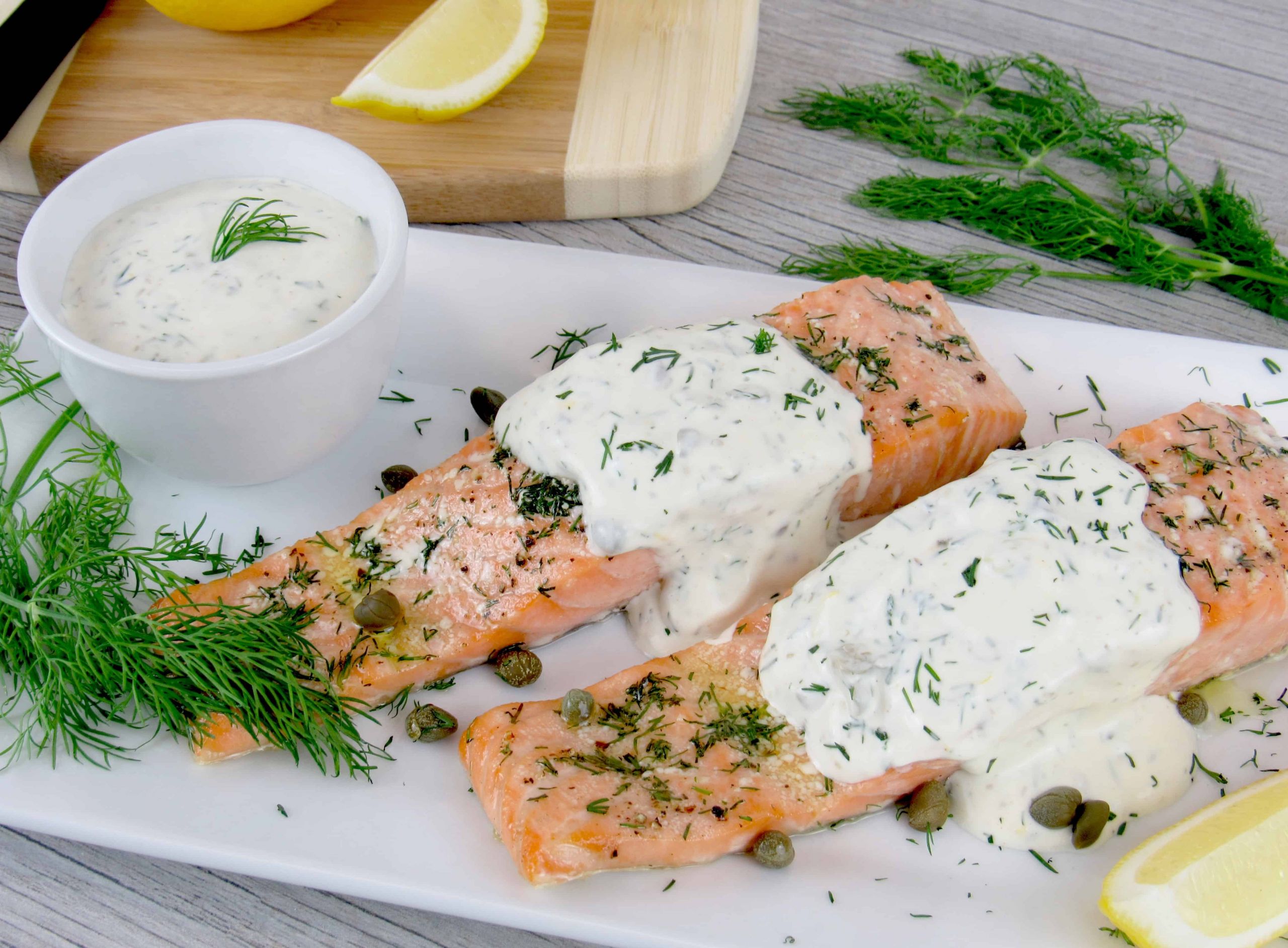 Salmon Keto Breakfast
 Baked Salmon with Creamy Dill Sauce Keto and Low Carb