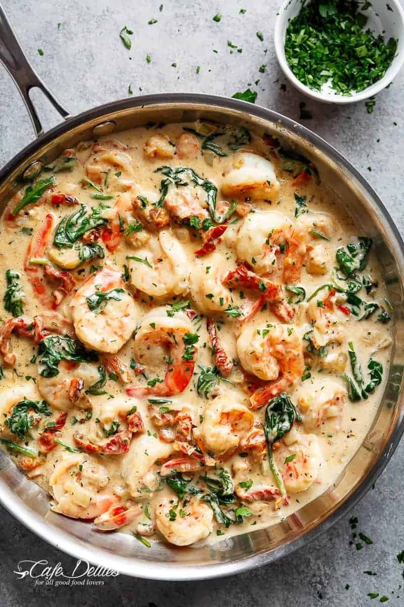 Shrimp Keto Recipes
 Creamy Garlic Butter Tuscan Shrimp VIDEO Cafe Delites