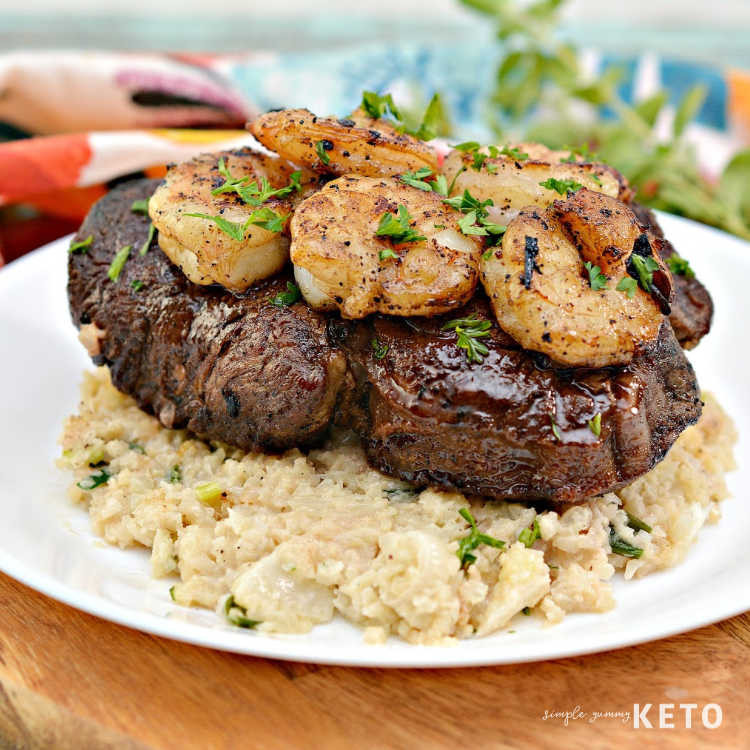 Steak And Shrimp Keto
 Herb Butter Surf and Turf with Parmesan Cauliflower