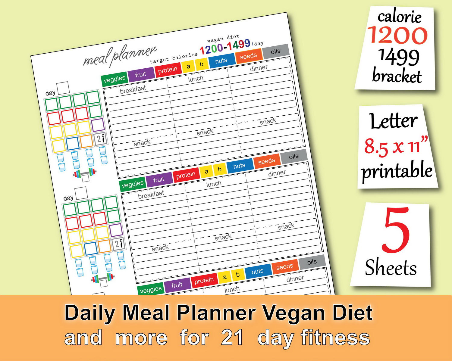1200 Calorie Vegan Plan
 Vegan Meal Plan 1200 Calories Tracker Grocery List Vegan