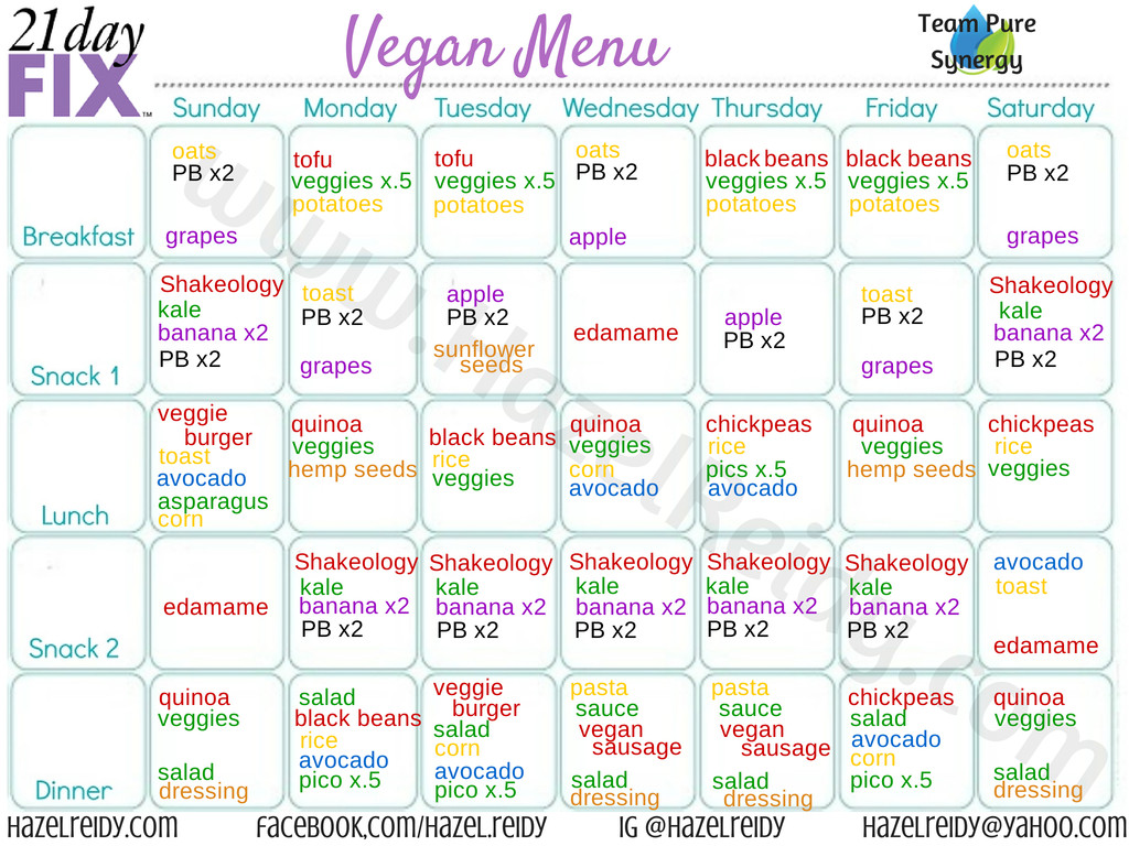 21 Day Fix Vegan Plan
 another 21 day fix vegan meal plan hazelreidy