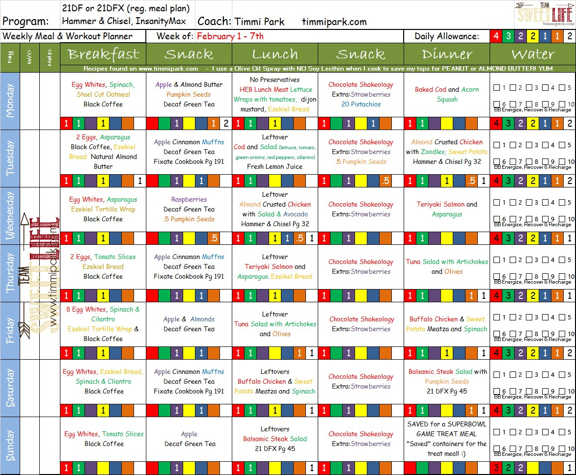 21 Day Weight Loss Meal Plan
 21 Day Fix Hammer &Chisel or InsanityMax Sample Meal Plan