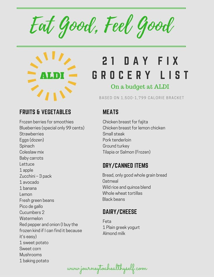 Aldi Weight Loss Meal Plan
 Grocery List for 21 Day Fix ALDI Meal plan