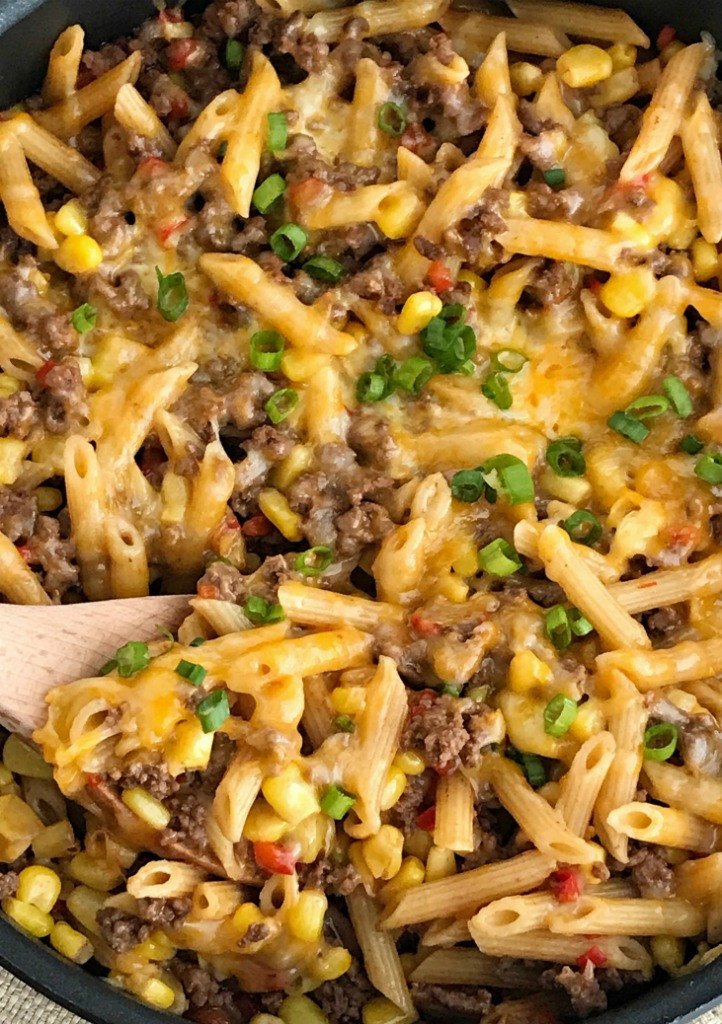 Easy Dinner Recipes Beef
 30 minutes one pan BBQ Beef Pasta Skillet To her as