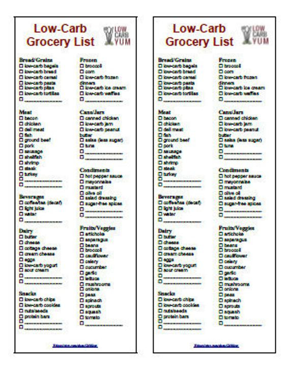 Grocery List For Low Carb Diet
 Printable Low Carb Diet 2 in 1 Grocery List Instant