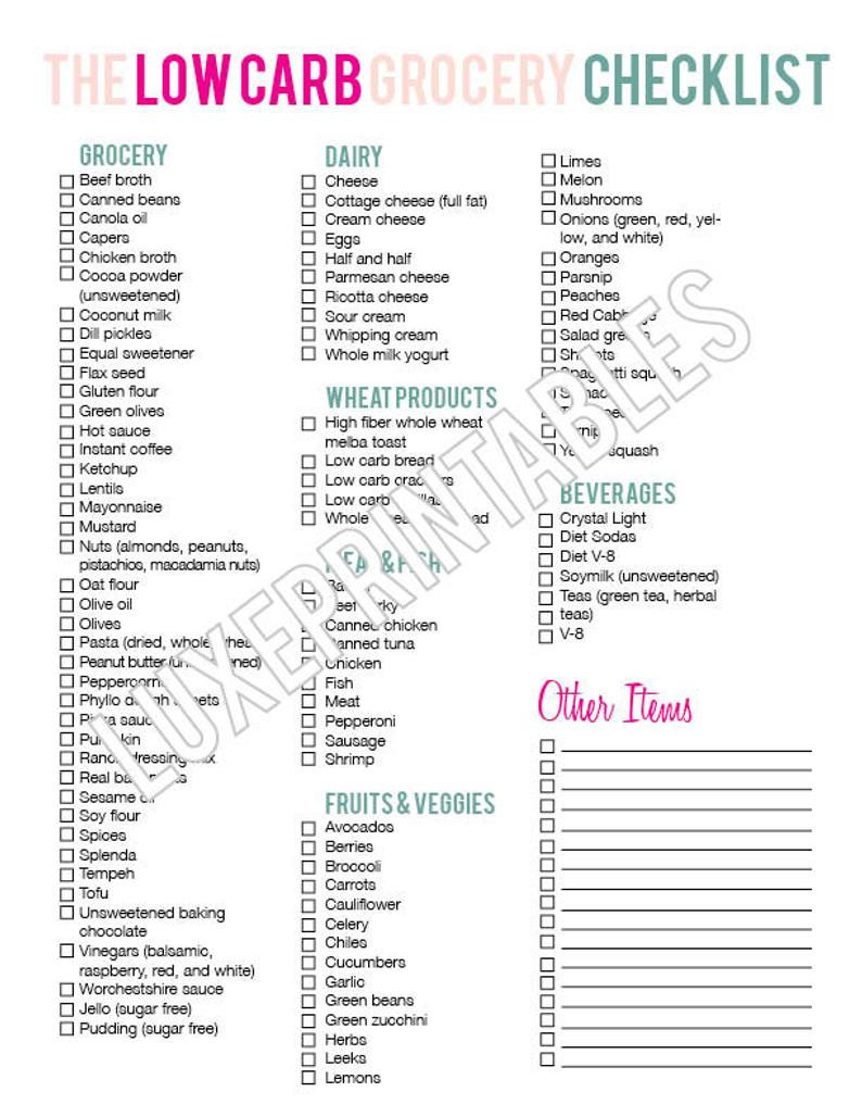 Grocery List For Low Carb Diet
 Low Carb Diet Grocery Shopping Checklist PDF Printable