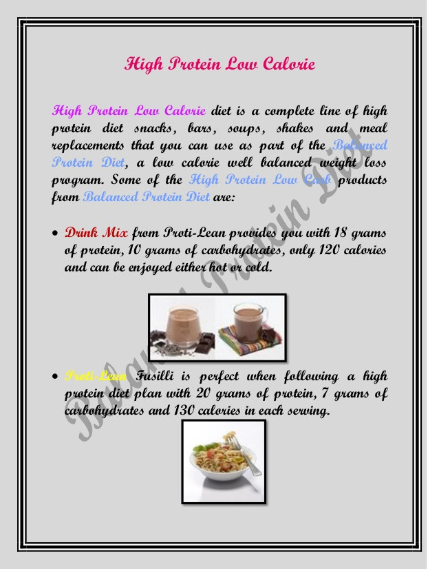 High Protein Low Calorie Diet
 High Protein Low Calorie