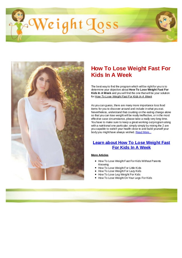 How To Lose Belly Fat Fast In A Week For Kids
 How to lose weight fast for kids in a week
