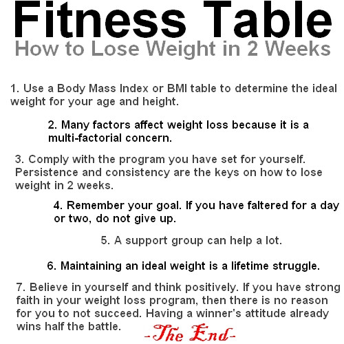 How To Lose Weight In 2 Weeks
 Fitness Table – 7 Magic Pointers on Weight Loss and How to