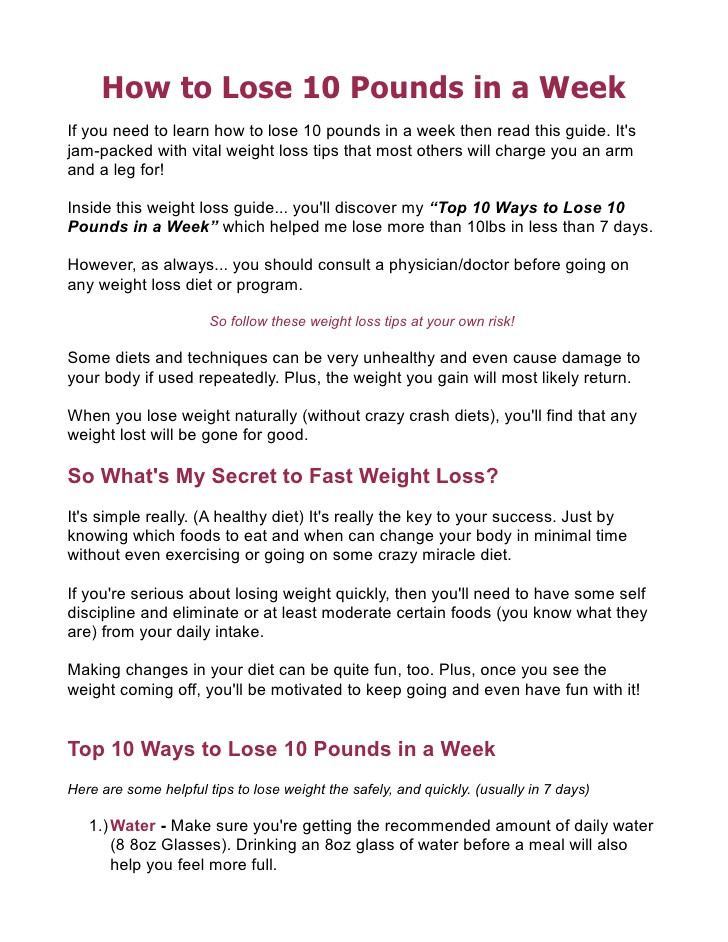 How To Lose Weight In A Week 10 Pounds
 How to Lose 10 Pounds in a Week
