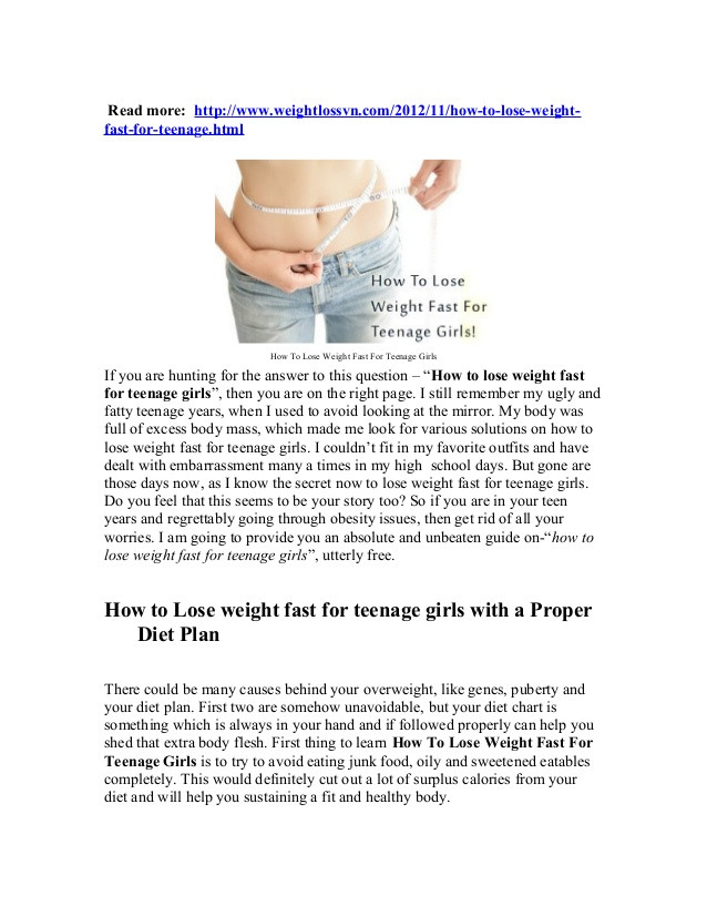 How To Lose Weight Quickly For Teen Girls
 How to lose weight fast for teenage girls