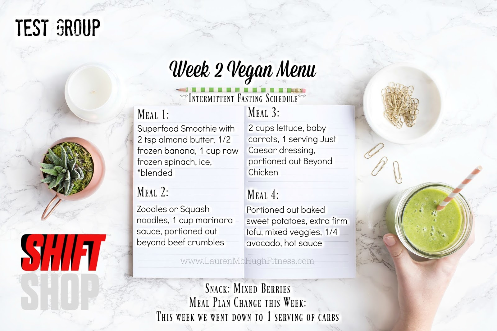 Intermittent Fasting Vegan Plan
 Shift Shop Week 2 Vegan Menu