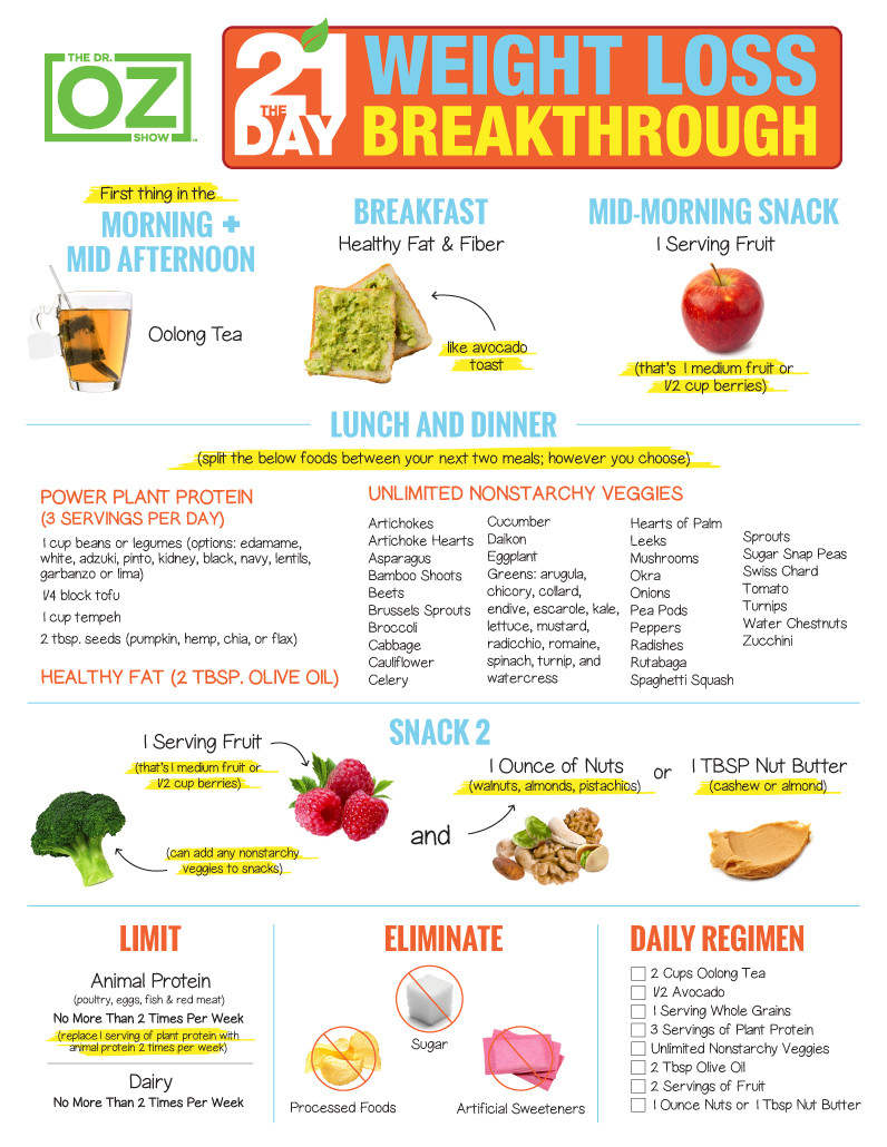 Low Fat Diet Losing Weight Dr. Oz
 The 21 Day Weight Loss Breakthrough Diet Print the Plan