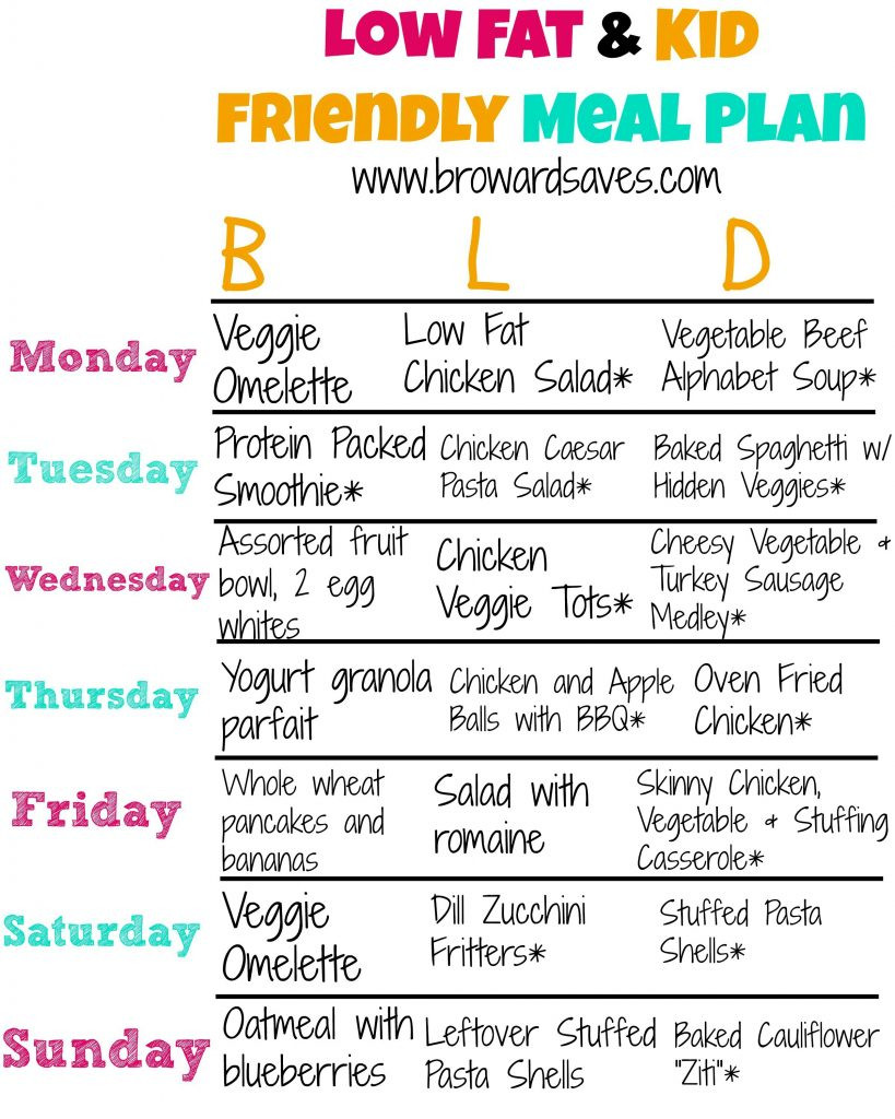 Low Fat Diet Plan Menu
 Low Fat And Kid Friendly Weekly Meal Plan Living Sweet