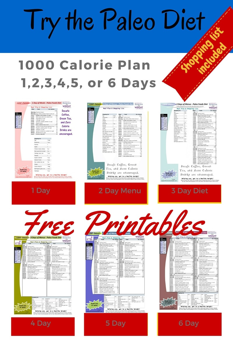 Paleo Weight Loss Meal Plan
 Printable 1000 Calorie Paleo Diet for 6 Days or less