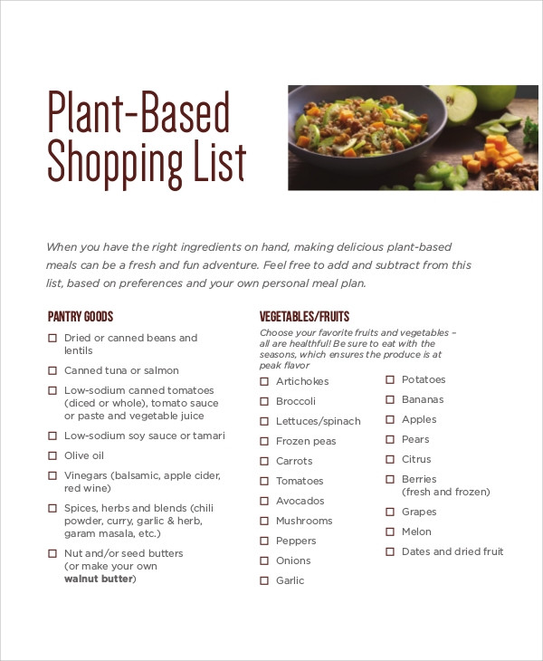 Plant Based Diet Meal Plan Shopping Lists
 Shopping List Sample 8 Examples in Word PDF