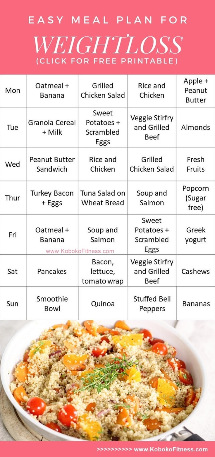 Quick Weight Loss Diet Recipes
 Easy Meal Plan for Weightloss Extra Free Printable