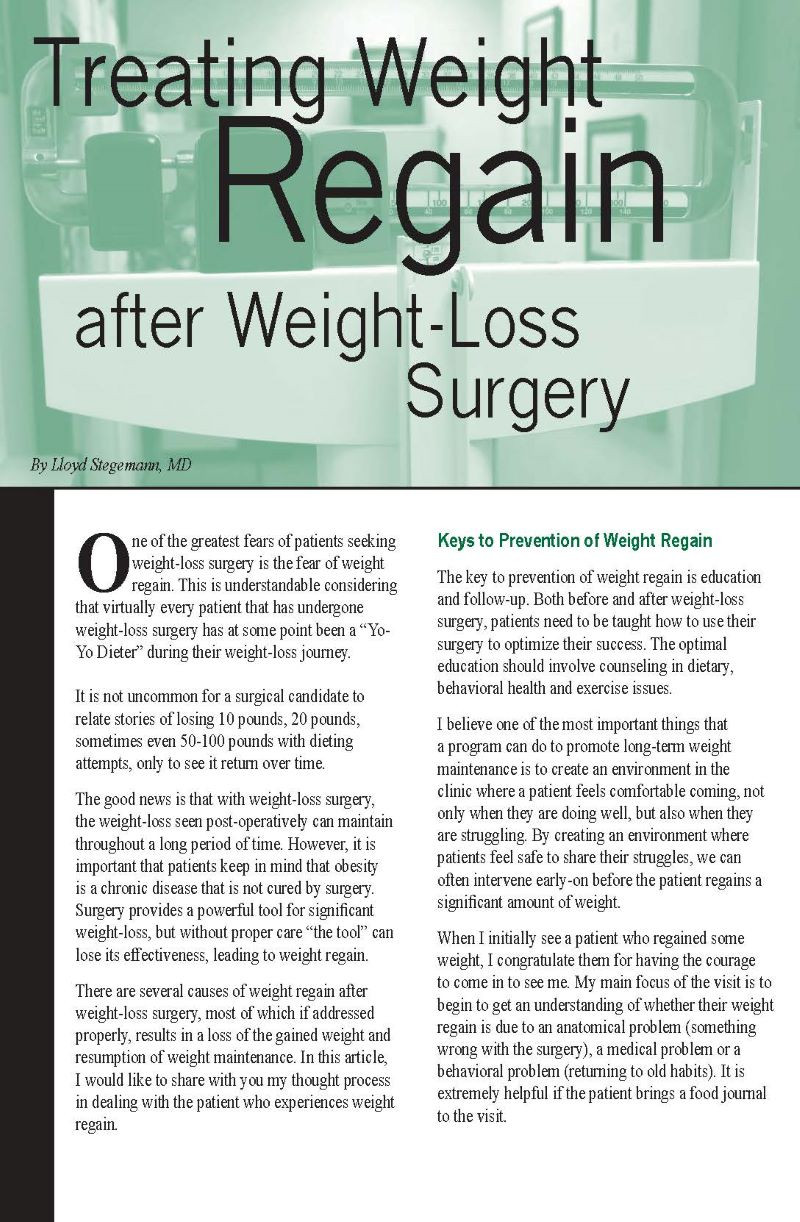 Regain After Weight Loss Surgery
 Treating Weight Regain after Weight Loss Surgery Obesity