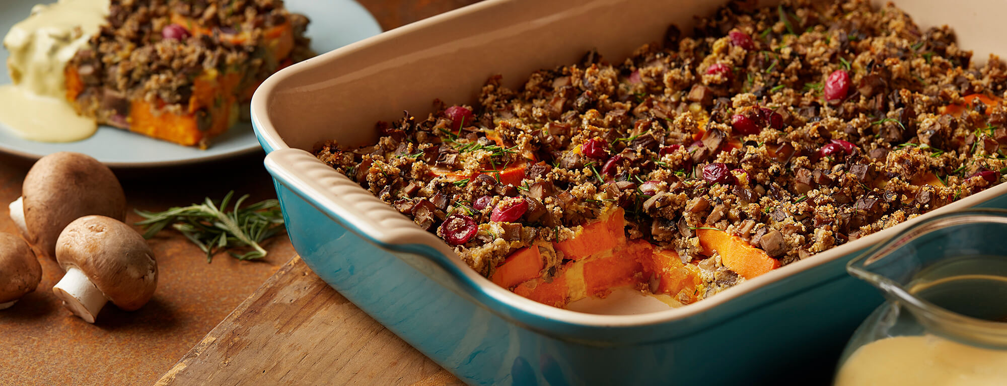 Sweet Potato Plant Based Recipes
 Sweet Potato Casserole with Herbed Mushroom Stuffing