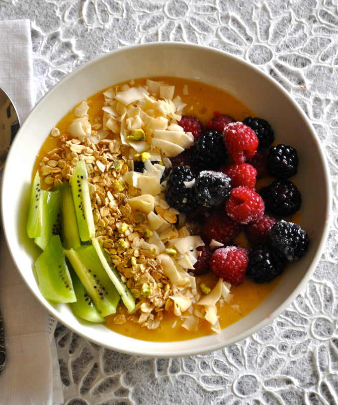 Vegan Breakfast Bowl
 Healthy Vegan Breakfast Bowl with Mango Pudding