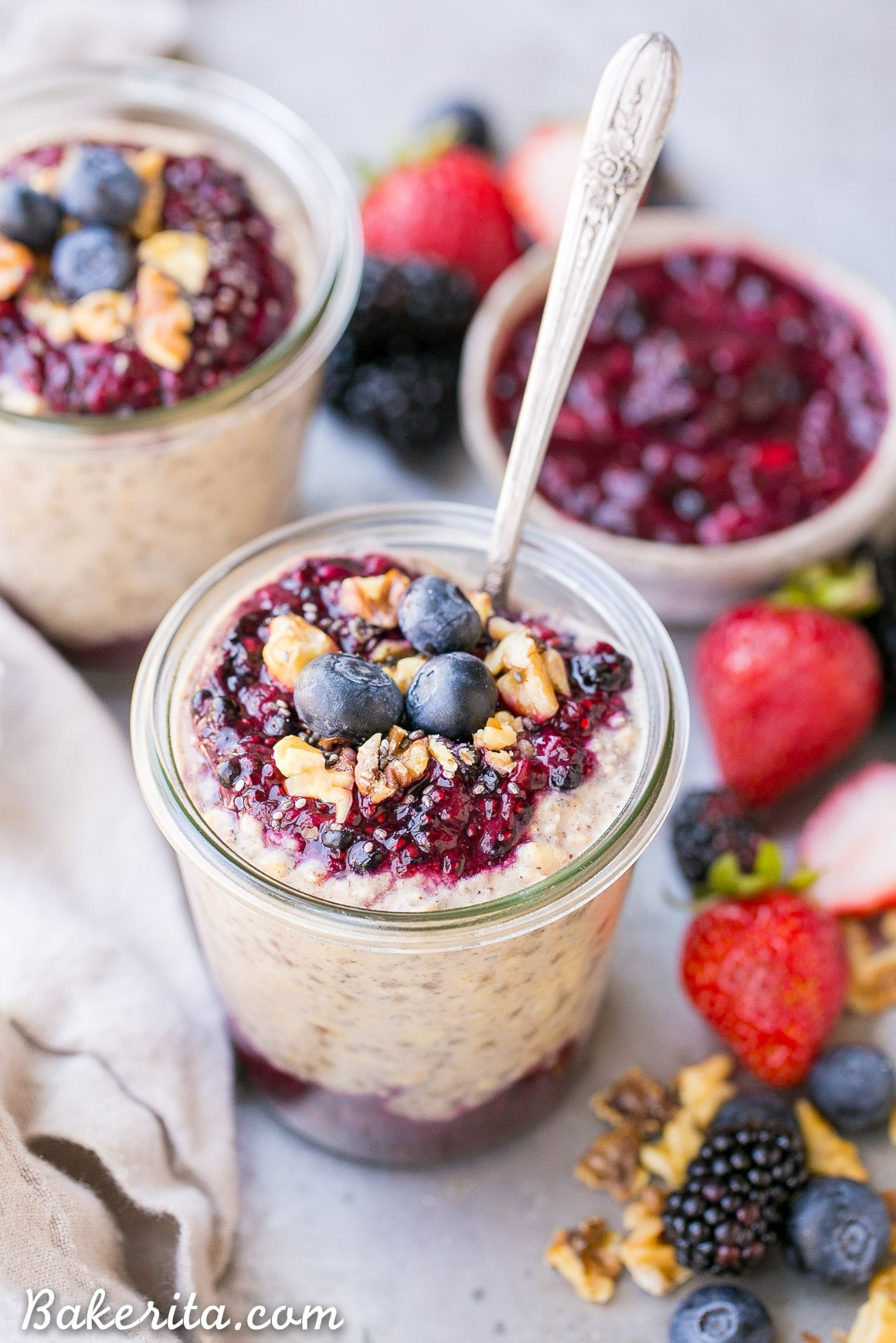 Vegan Breakfast Oats
 Superfood Overnight Oats with Easy Berry Chia Jam Gluten