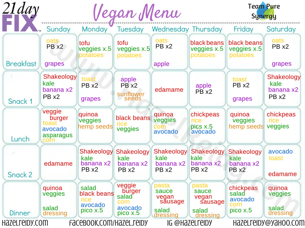 Vegan Diet Plan 21 Days
 another 21 day fix vegan meal plan hazelreidy