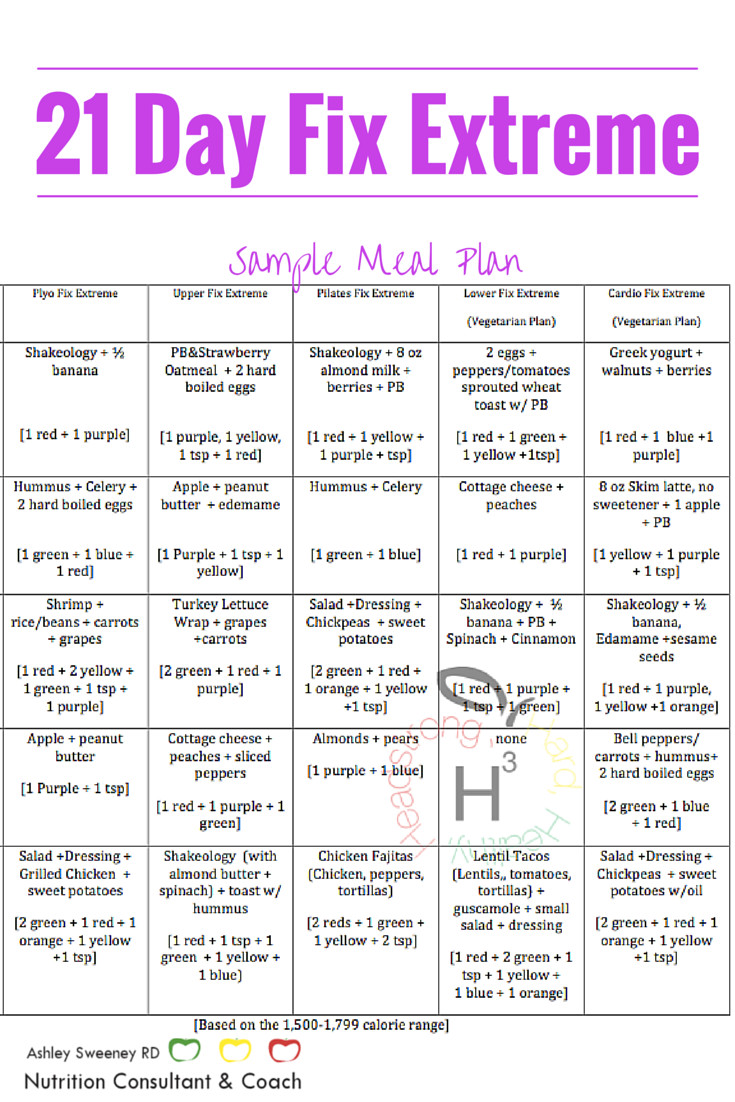 Vegan Diet Plan Weightloss 21 Days
 21 Day Fix Extreme Sample Meal Plan Printable