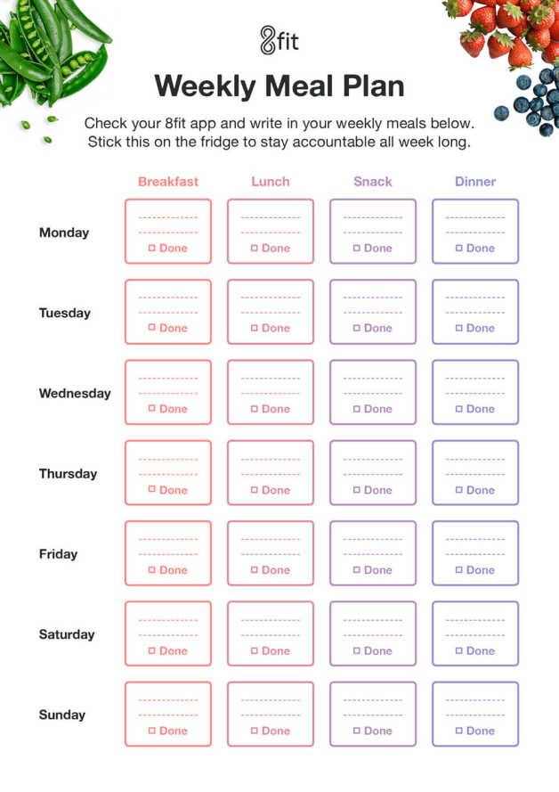 Weekly Weight Loss Meal Plan
 Printable Weekly Meal Planner Template and Grocery List