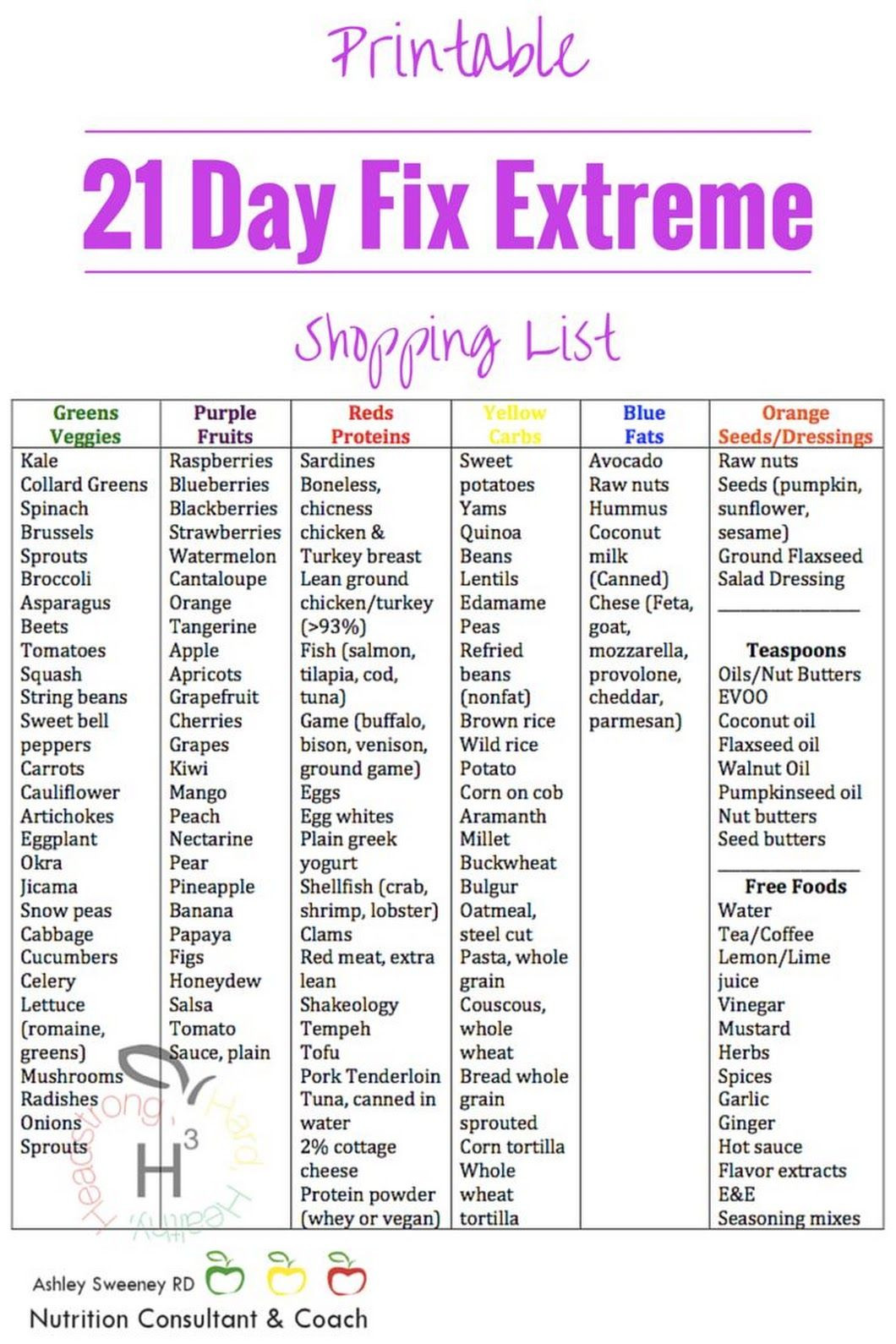 Weight Loss Meal Plan And Grocery List
 21 Day Fix Extreme shopping list Downloadable and