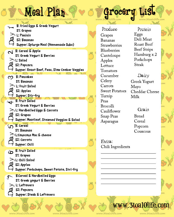 Weight Loss Meal Plan And Grocery List
 Printables