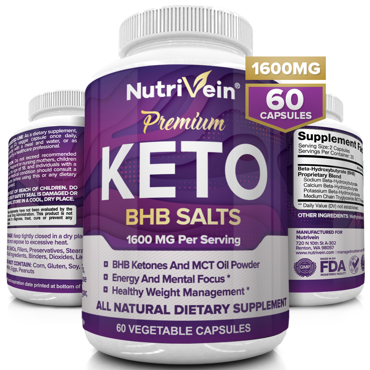 Weight Loss Supplements
 Nutrivein Premium Keto Weight Loss Supplement 1600 mg 60